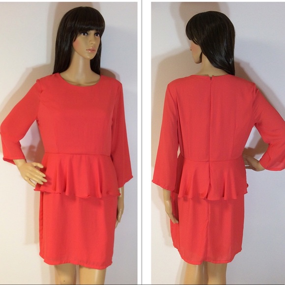 Forever 21 Dresses & Skirts - SZ LG FOREVER 21 CORAL PEPLUM DRESS
